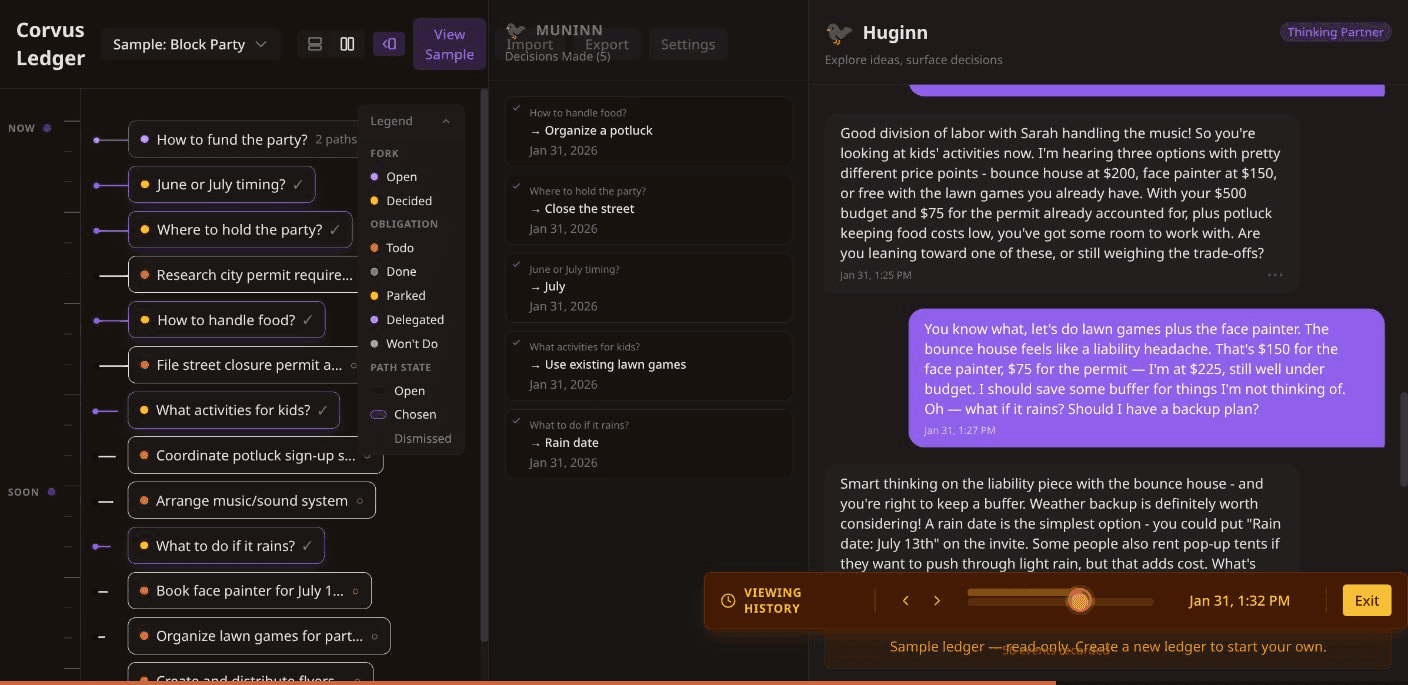 Chat conversation flowing into timeline entries